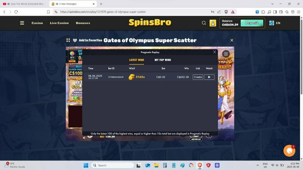 Gates of Olympus Super Scatter 3162.5x June 6 2025 #2.jpg