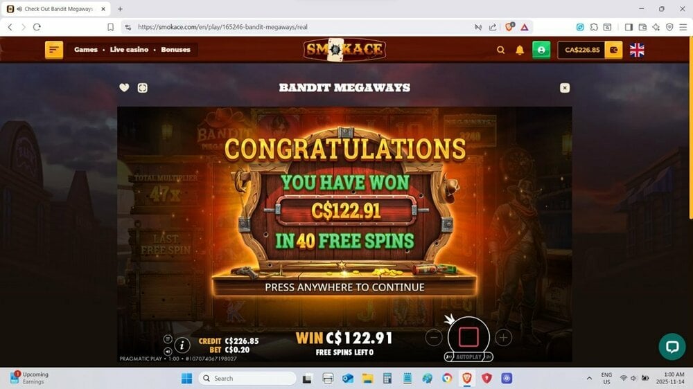 Bandit Megaways 614.55x Nov 14 2025 #2.jpg