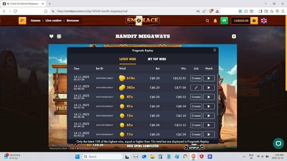 Bandit Megaways 614.55x Nov 14 2025 #4.jpg